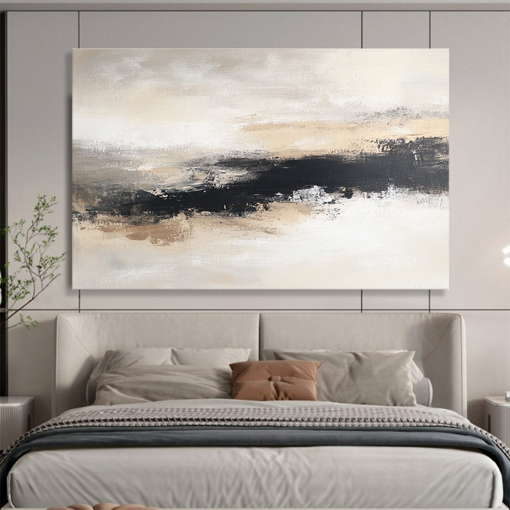 Beige and Black Abstract Painting with Landscape Motifs DYP405