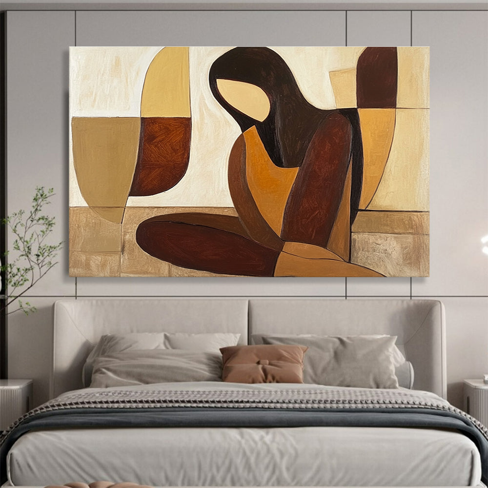 Geometric Figure Abstract Painting with Earthy Tones DYP496