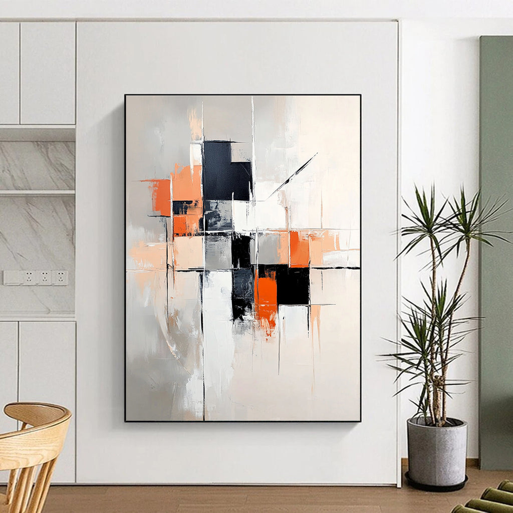 Gray Orange Abstract Cubes Abstract Painting GER858