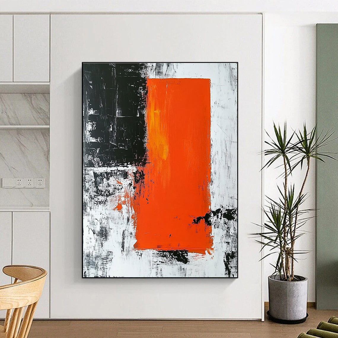 Black Orange Abstract Painting with Bold Color Blocks GER499
