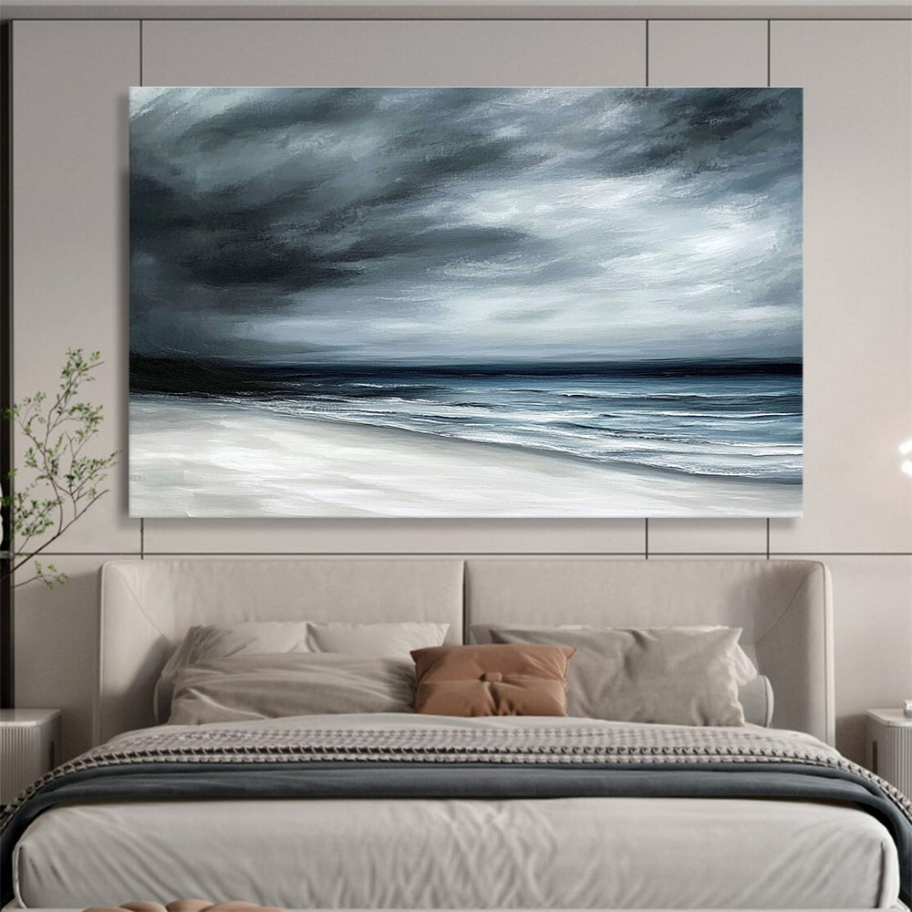 Dark and Stormy Beach Abstract Painting with Moody Tones DYP339