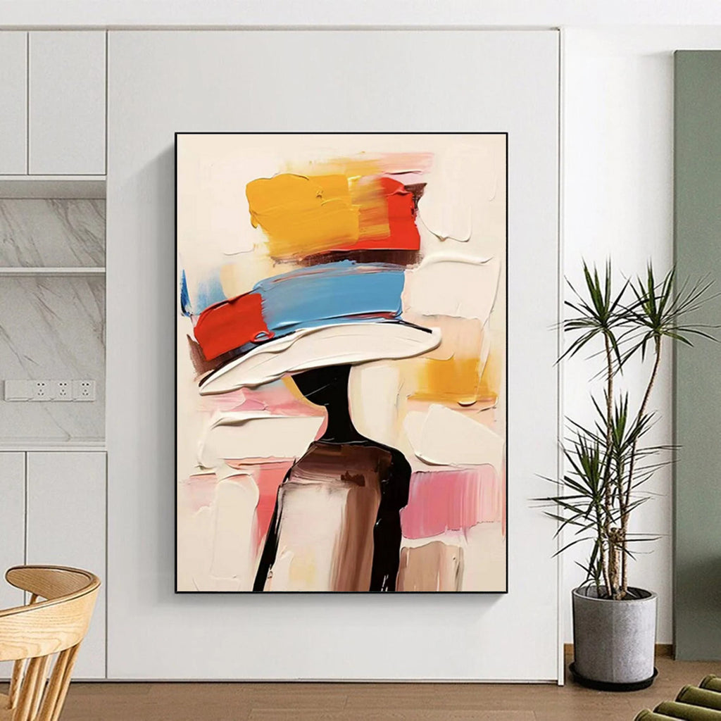 Colorful Hat Figure Abstract Painting with Bright Hues ADGE324
