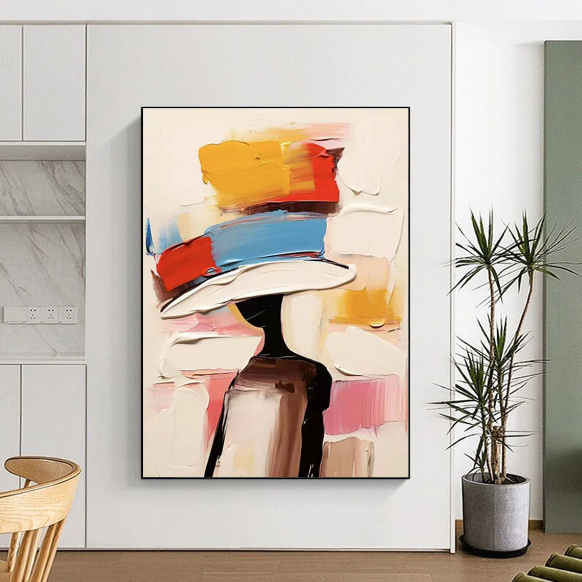 Colorful Hat Figure Abstract Painting with Bright Hues ADGE324