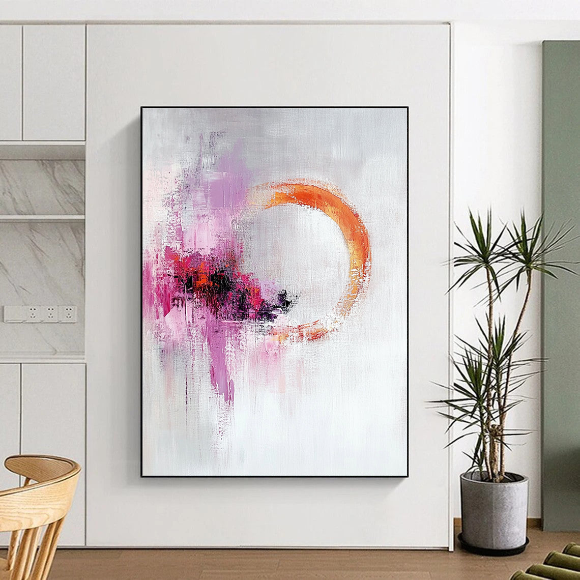 Purple Orange Abstract Painting with Circular Motifs GER705