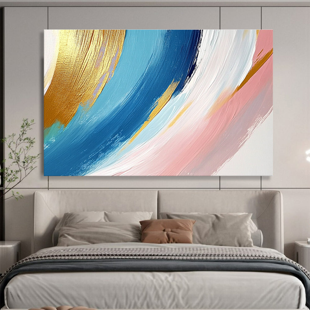 Gold Blue Pink - Flowing Brushstrokes Abstract Painting DYP035