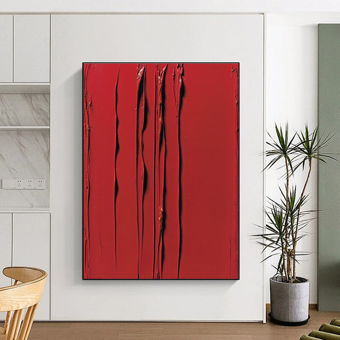 Red Thick - textured Abstract Painting with Bold Impasto GER101