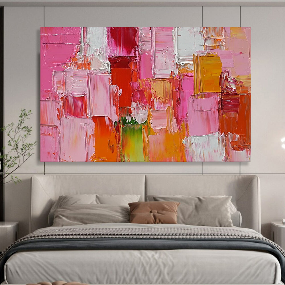 Colorful Block Abstract Painting with Pink and Orange Tones DYP271