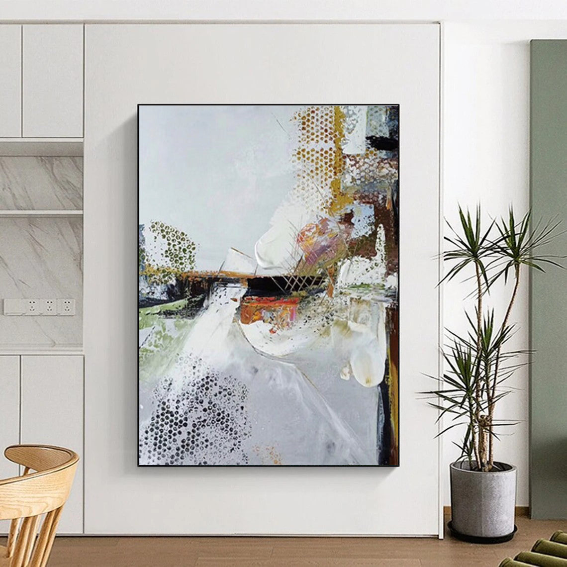 Grey Colorful Textured Abstract Painting ADGE047