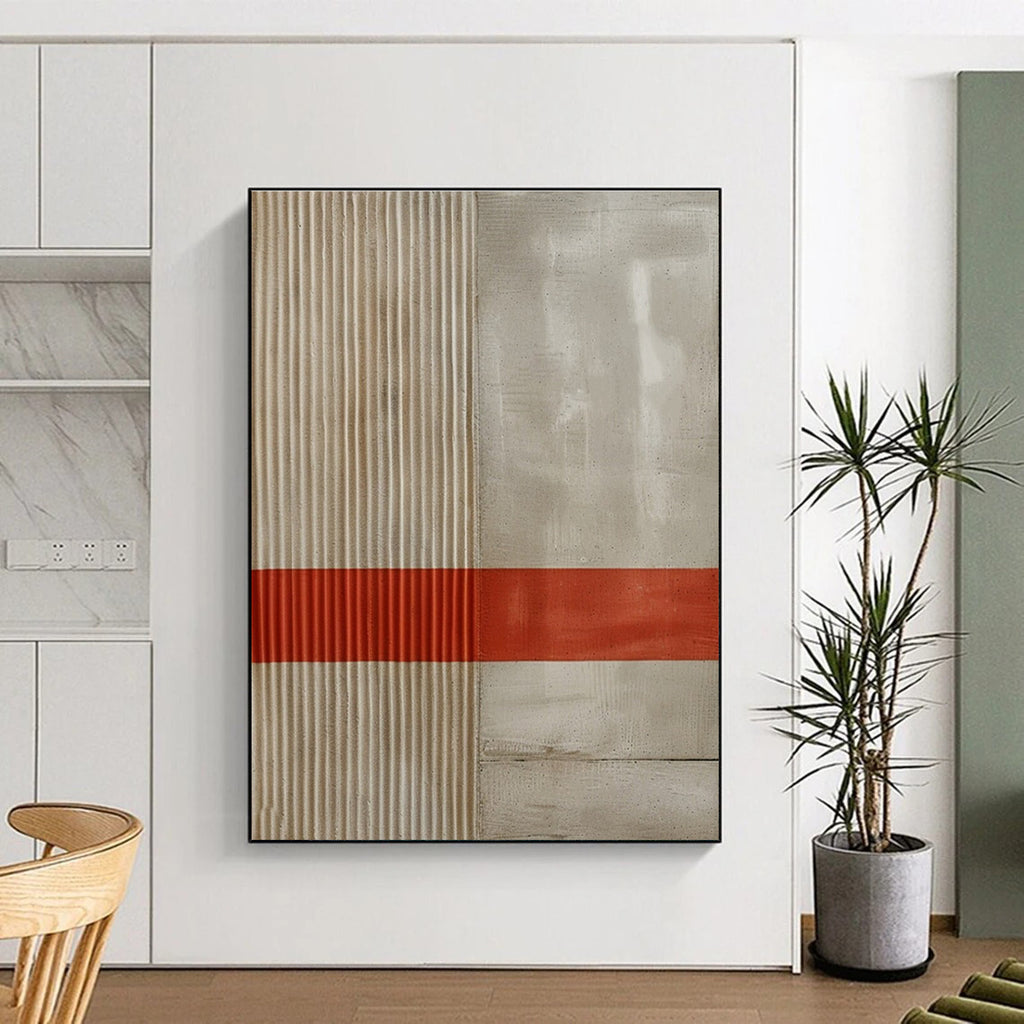 Beige White Red Minimalist Painting ADGE007