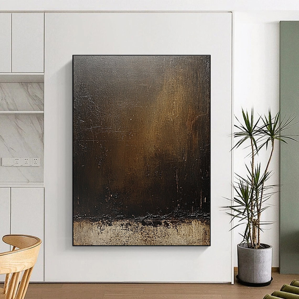 Dark Gradient Brown Abstract Painting with Textured Layers GER292