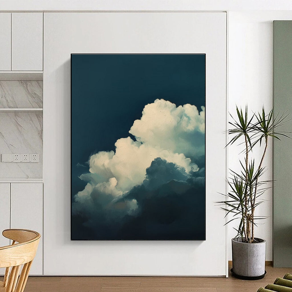 Dark Blue White Cloud Abstract Painting ADGE015