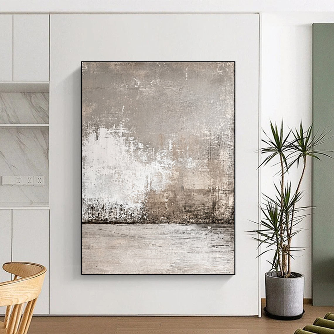 Gray Textured Abstract Painting with Muted Tones GER121