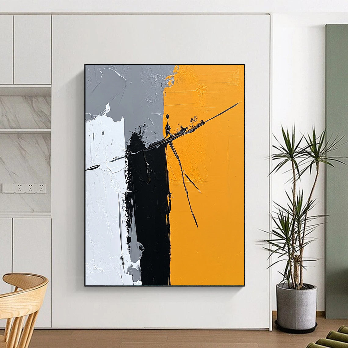 Gray Yellow Dynamic Lines Abstract Painting GER831