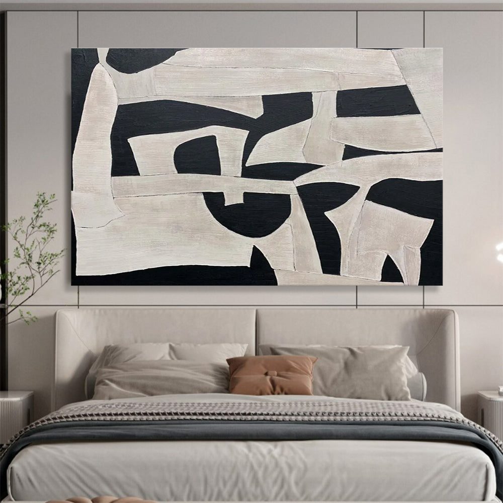 Black and White Geometric Shapes Abstract Painting THY092