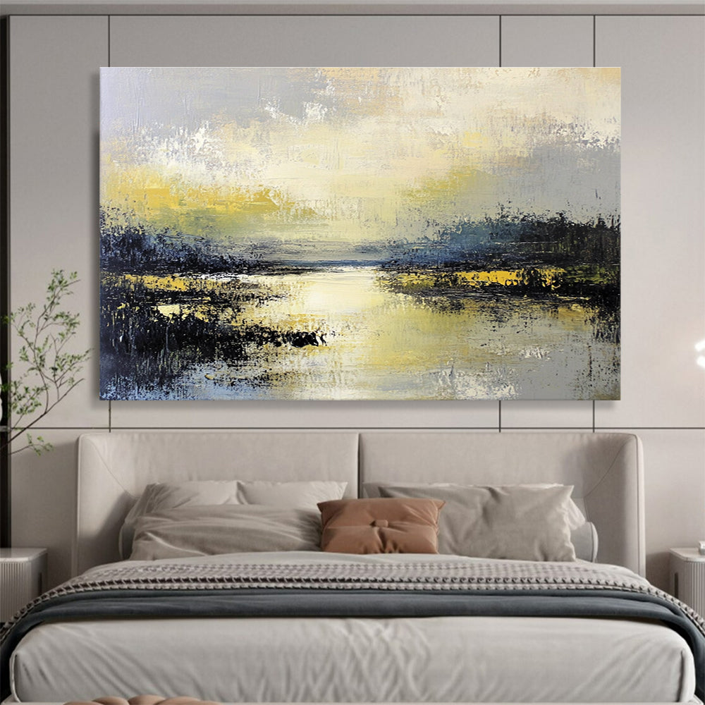 Textured Marshland Abstract Painting with Yellows Greens and Grays DYP238