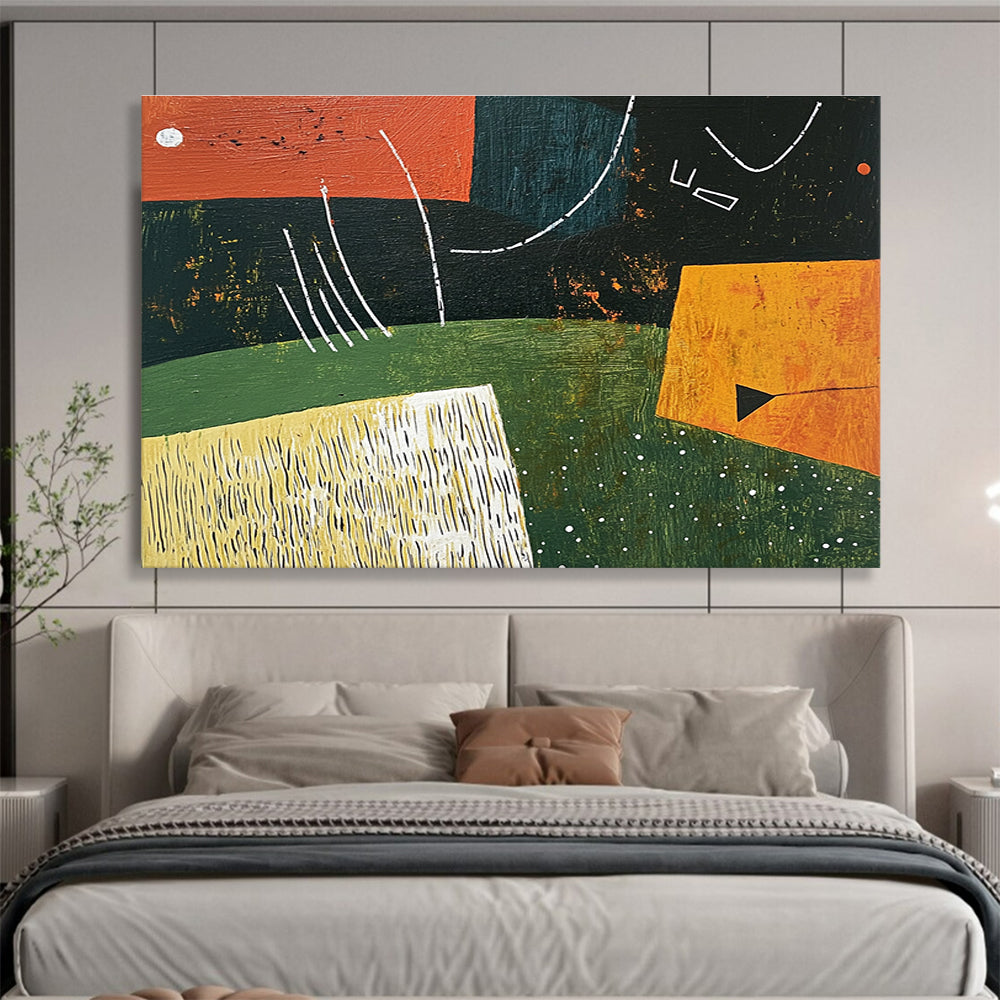 Geometric Color - Block Abstract Painting with Orange, Green and Black DYP111