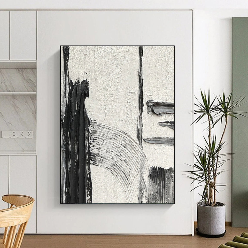 Black and White Geometric Textured Abstract Painting ADGE386