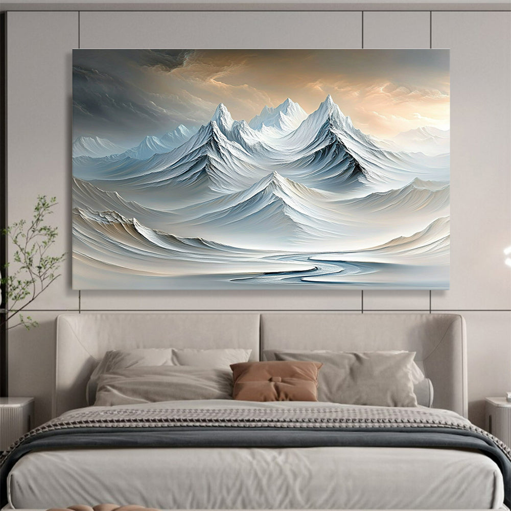 Surreal Snowy Peaks Dreamlike Abstract Painting with Soft White and Blue Tones DYP609