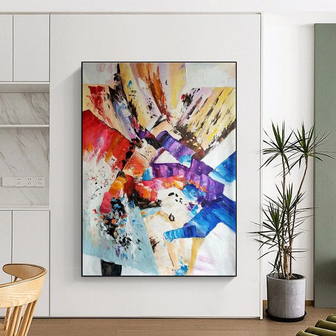 Colorful Cubist - inspired Abstract Painting with Fragmented Forms ADGE418