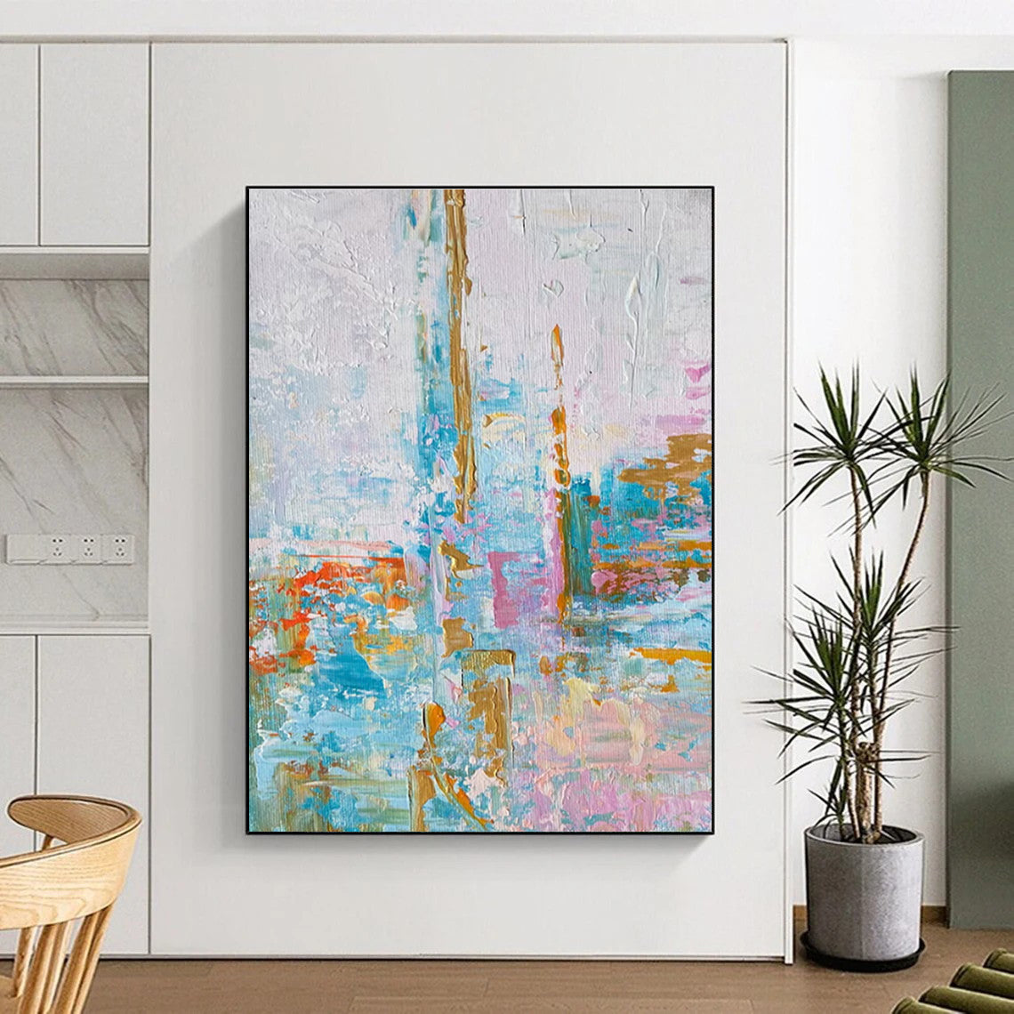 Soft Color Abstract Cityscape Painting with Delicate Lines ADGE465