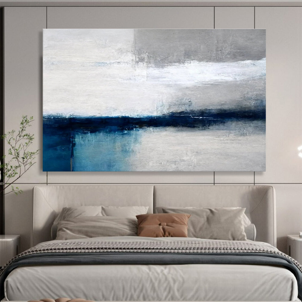 Grey Blue Minimalist Abstract Painting THY052
