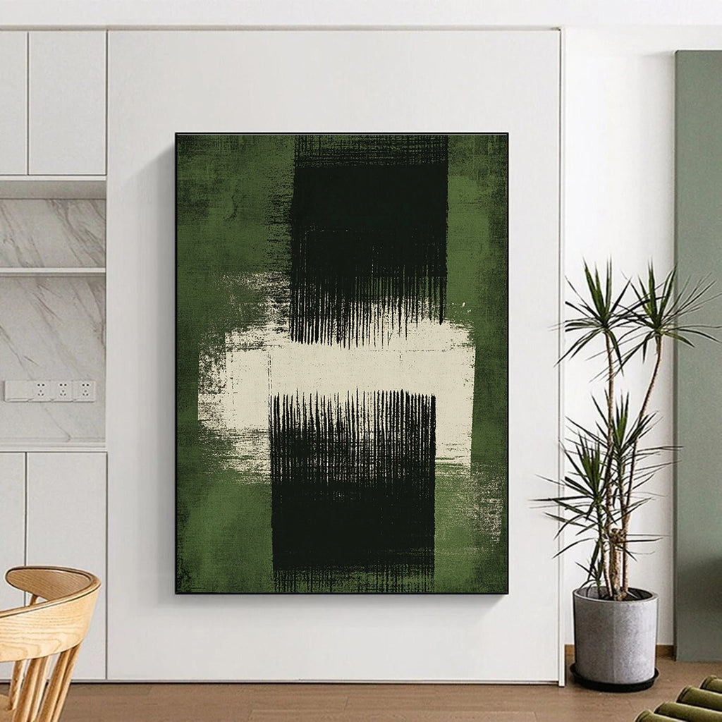 Green and Black Abstract Painting with Textured Layers GER110