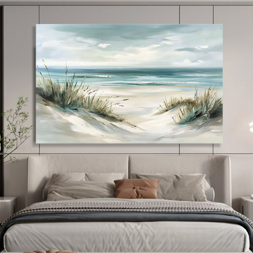 Light - Toned Beach Dunes Abstract Painting with Sea Grass DYP137