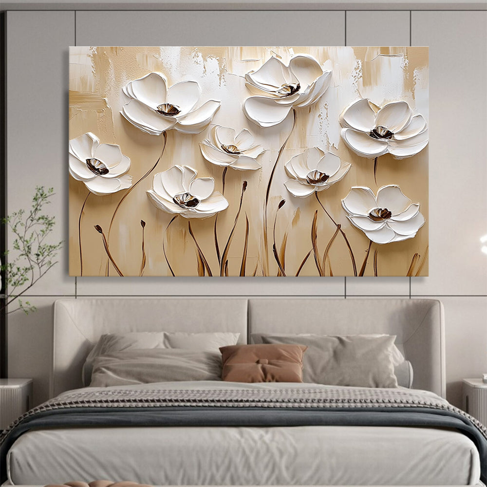 3D White Floral Abstract - Minimalist Botanical Abstract Painting DYP005