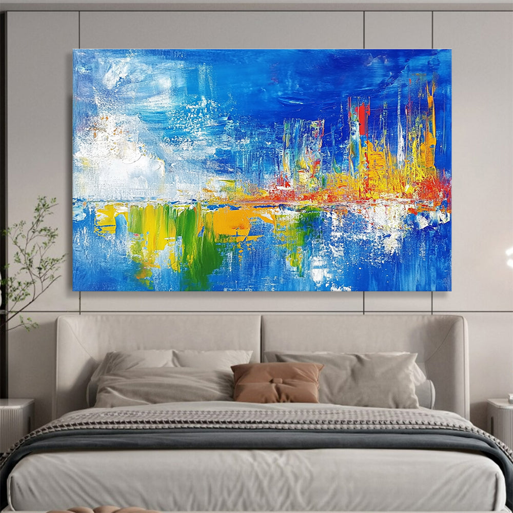 Colorful Cityscape Abstract Painting with Vivid Reflections DYP189