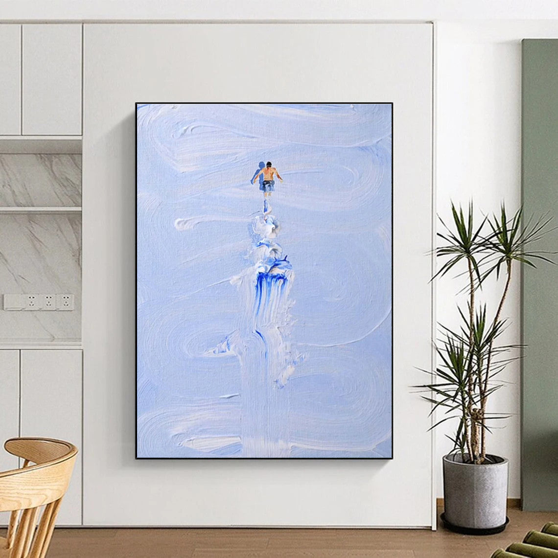 Blue and White Water Figure Abstract Painting ADGE327