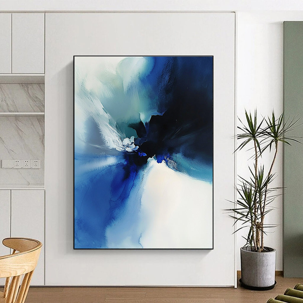 Blue Ink Abstract Painting with Fluid Motion GER389