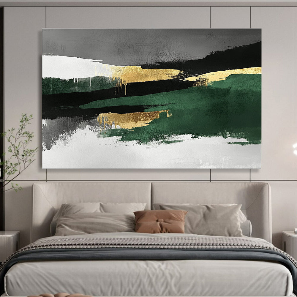 Green Gold and Gray Abstract Landscape Painting with Bold Brushstrokes DYP211