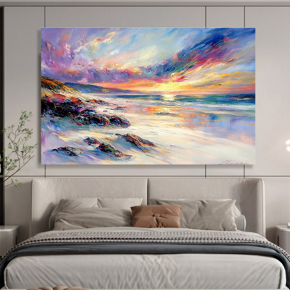 Colorful Beach Landscape Abstract Painting with Vivid Hues DYP113
