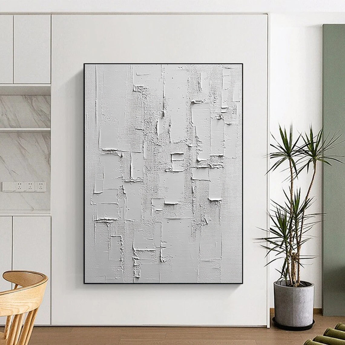 White Textured Abstract Painting with Rectangular Forms GER063