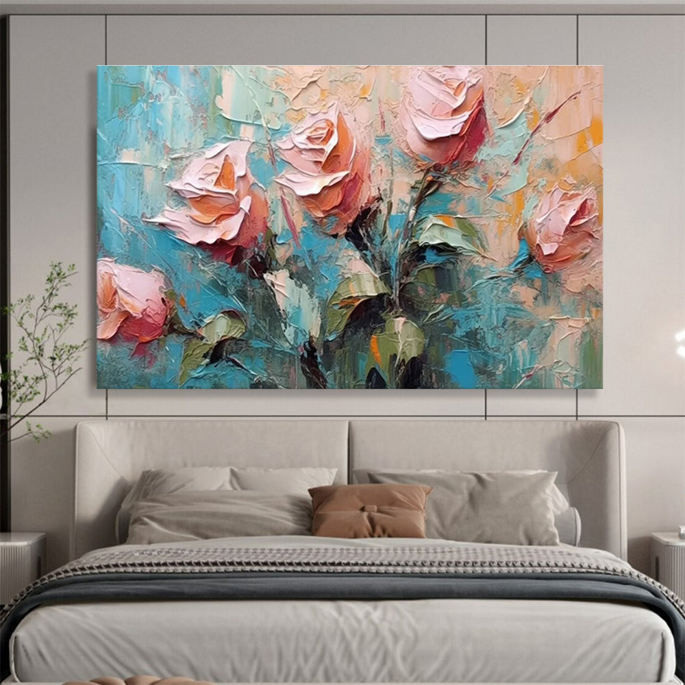 Textured Rose Bouquet Abstract Painting with Soft and Bold Strokes THY293