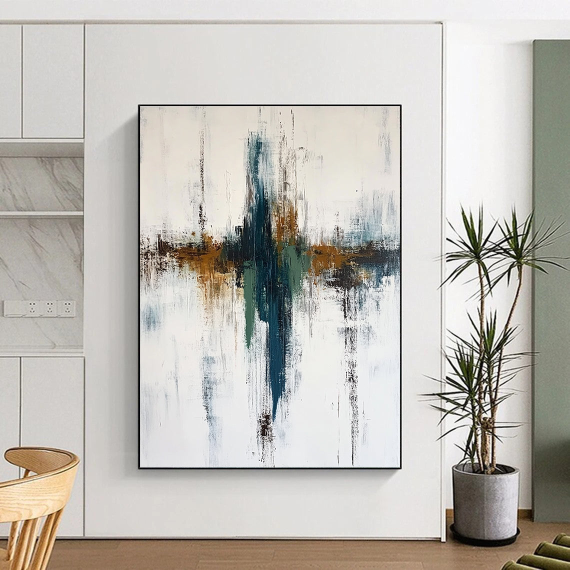 Teal Brown Abstract Painting with Subtle Gradients GER498