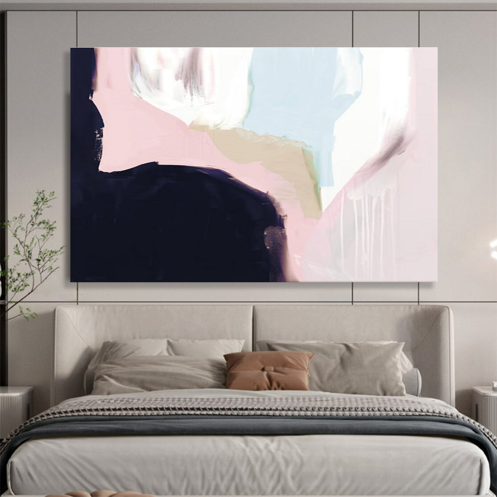 Soft - hued Abstract Painting with Pink and Light Blue Tones THY132
