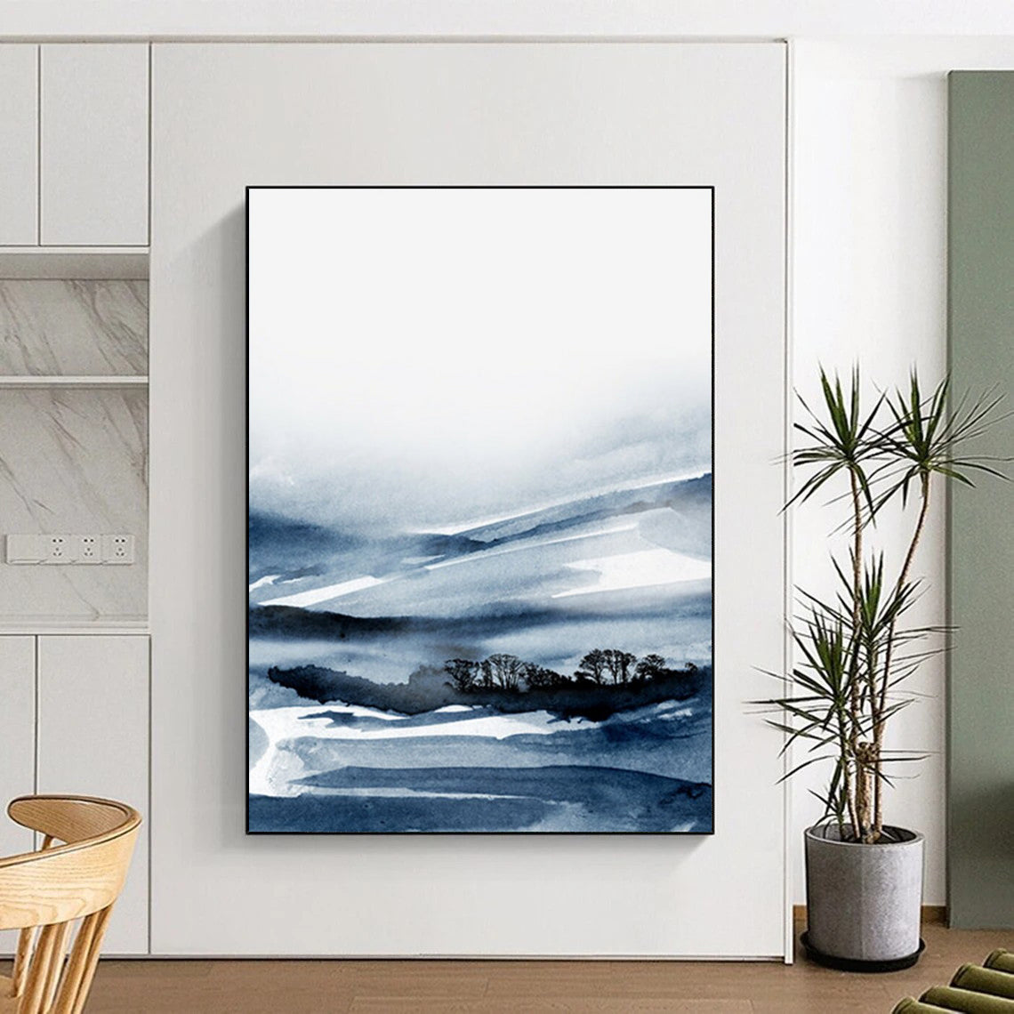 Blue Ink Valley Scene Abstract Painting ADGE231