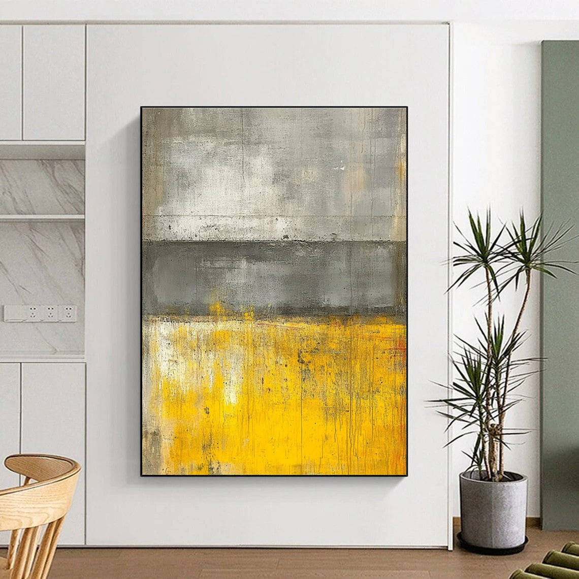 Gray and Yellow Abstract Painting with Subtle Gradients GER541
