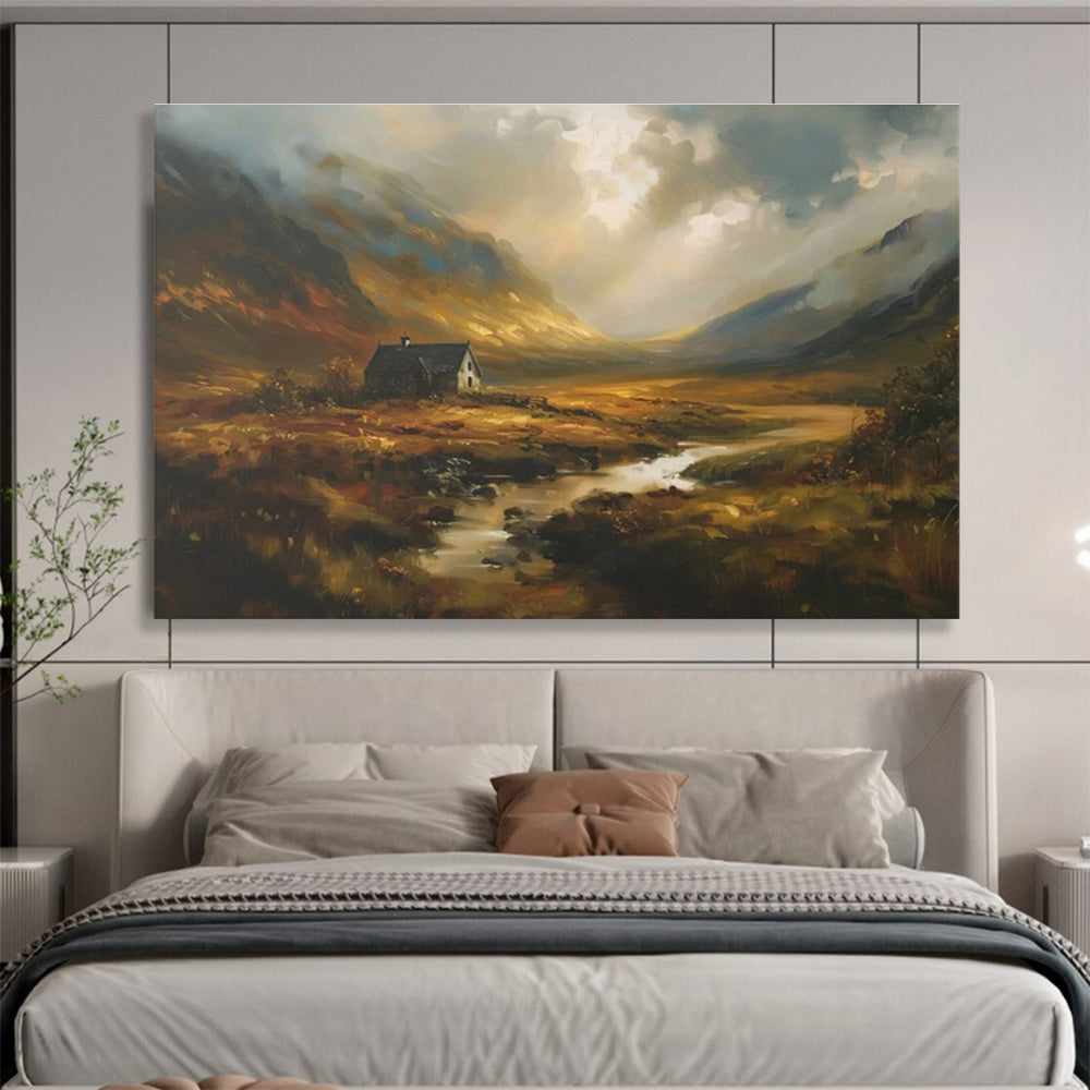 Mountain Cottage Abstract Painting with Warm, Rustic Charm THY402