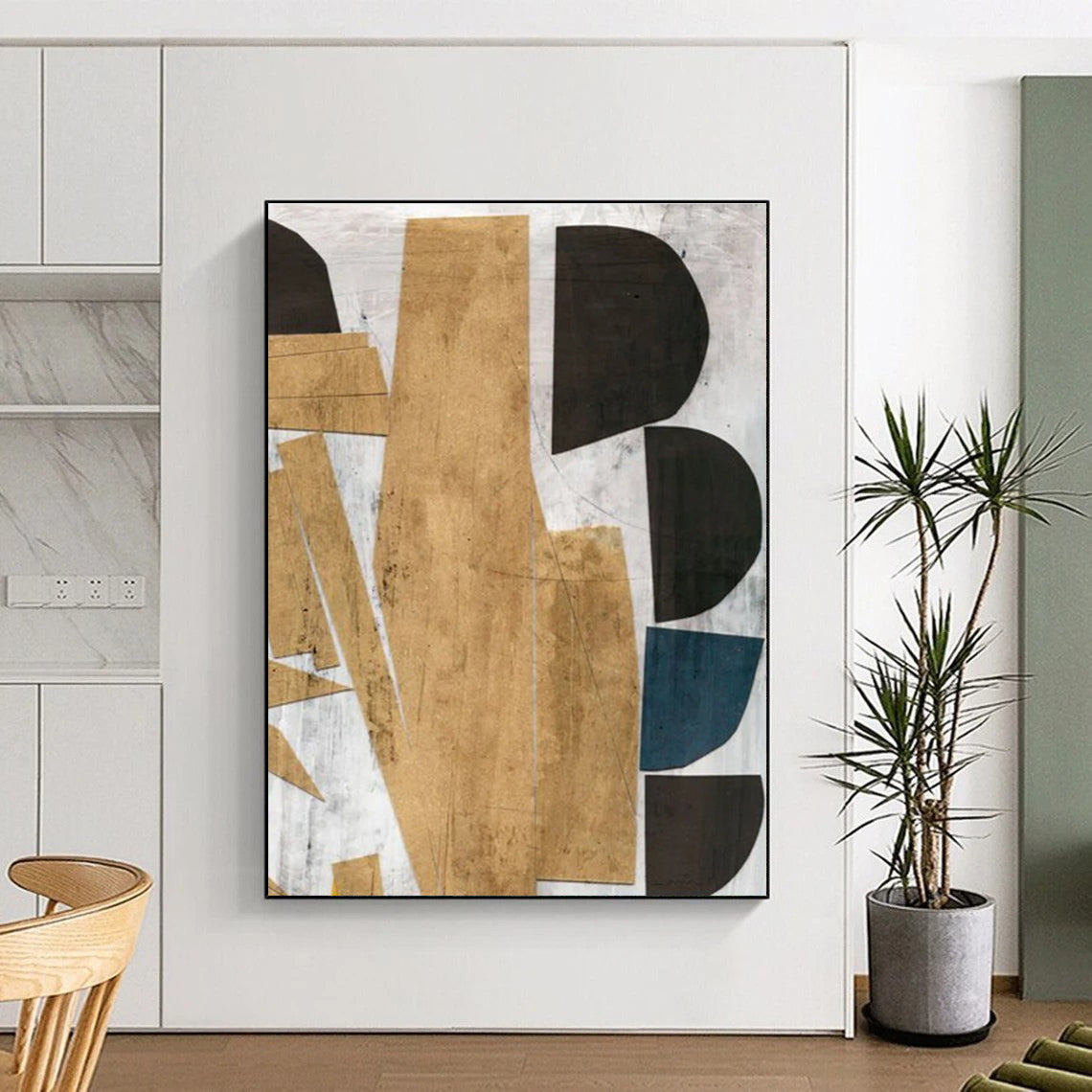 Geometric Abstract with Neutral and Blue Tones Painting ADGE216