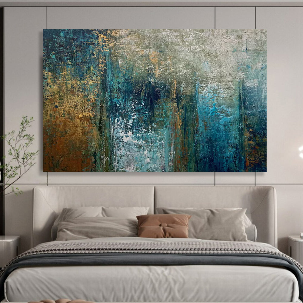 Teal Brown Abstract Painting with Subtle Color Transitions THY337