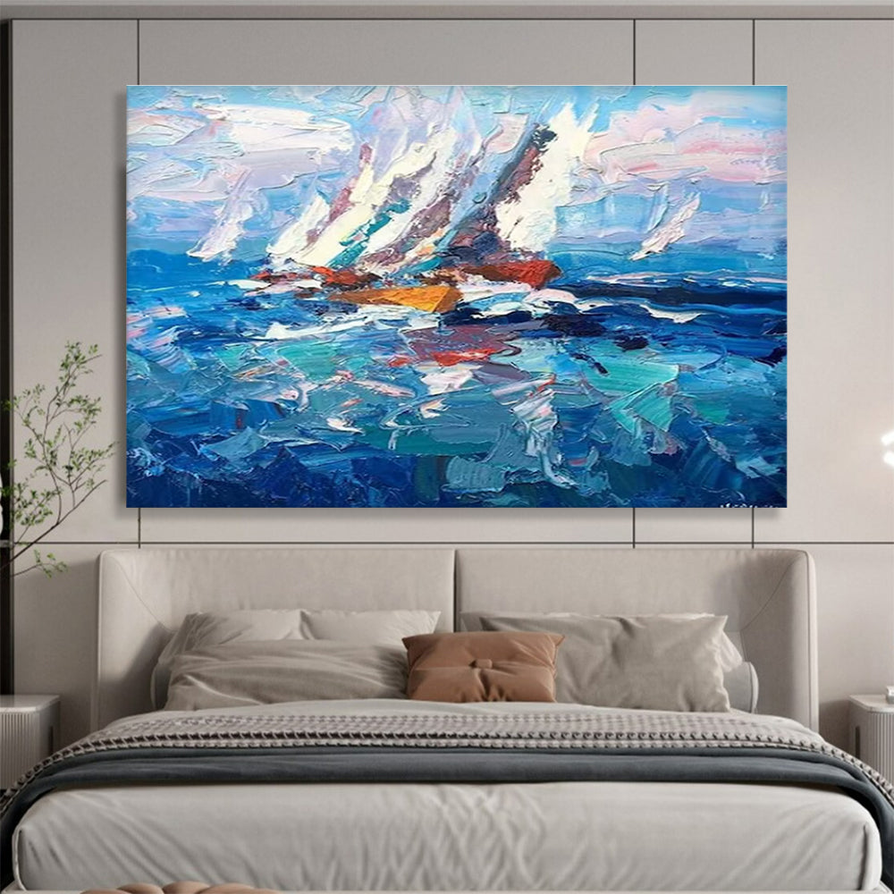 Blue White Sailing Boats Abstract Painting THY472