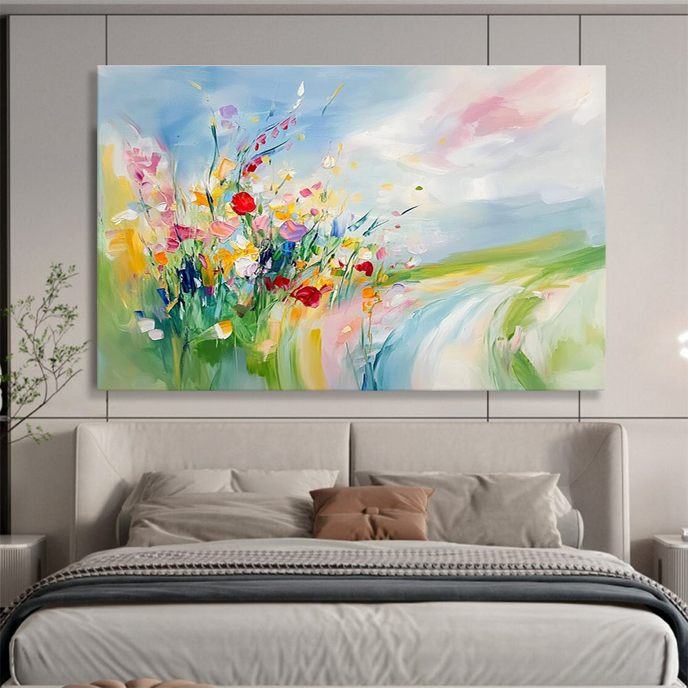 Colorful Wildflower Abstract Painting with Vibrant Blooms and Landscape DYP244