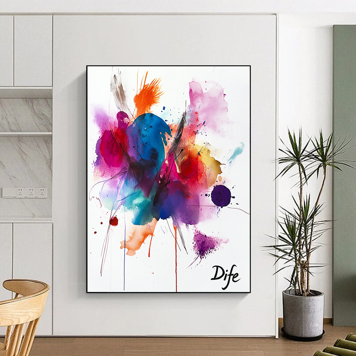 Large abstract watercolor with vibrant colors and expressive strokes featuring joyful organic shapes and textures radiating positivity and creativity.STSC1047