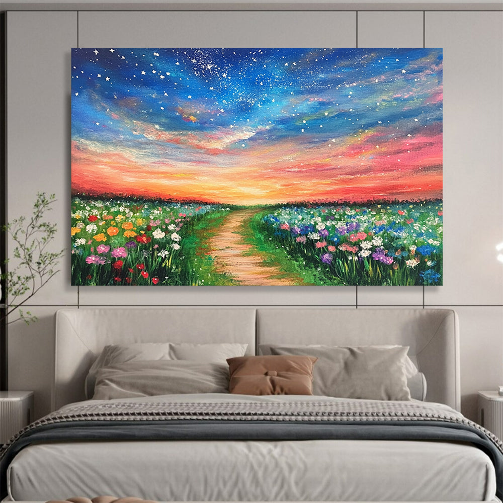 Colorful Floral Path Abstract Painting with Vibrant Sunset Hues DYP555