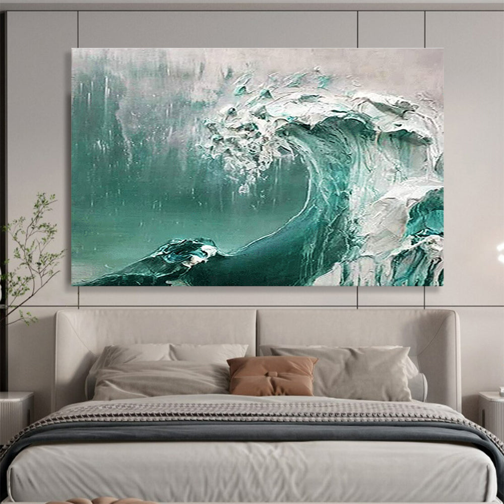 Turquoise Wave Abstract Painting with Textured Layers THY232