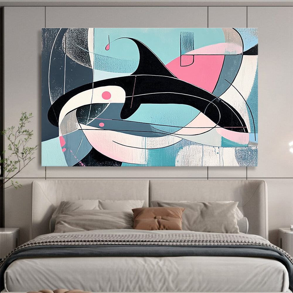 Geometric Orca Abstract Painting with Pastel and Dark Tones DYP343