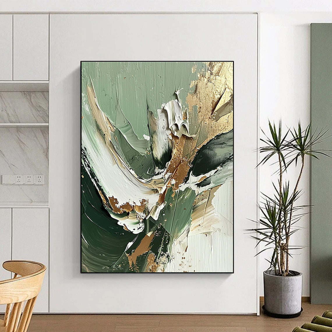 Green Gold Textured Abstract Painting with Luxe Impasto GER536