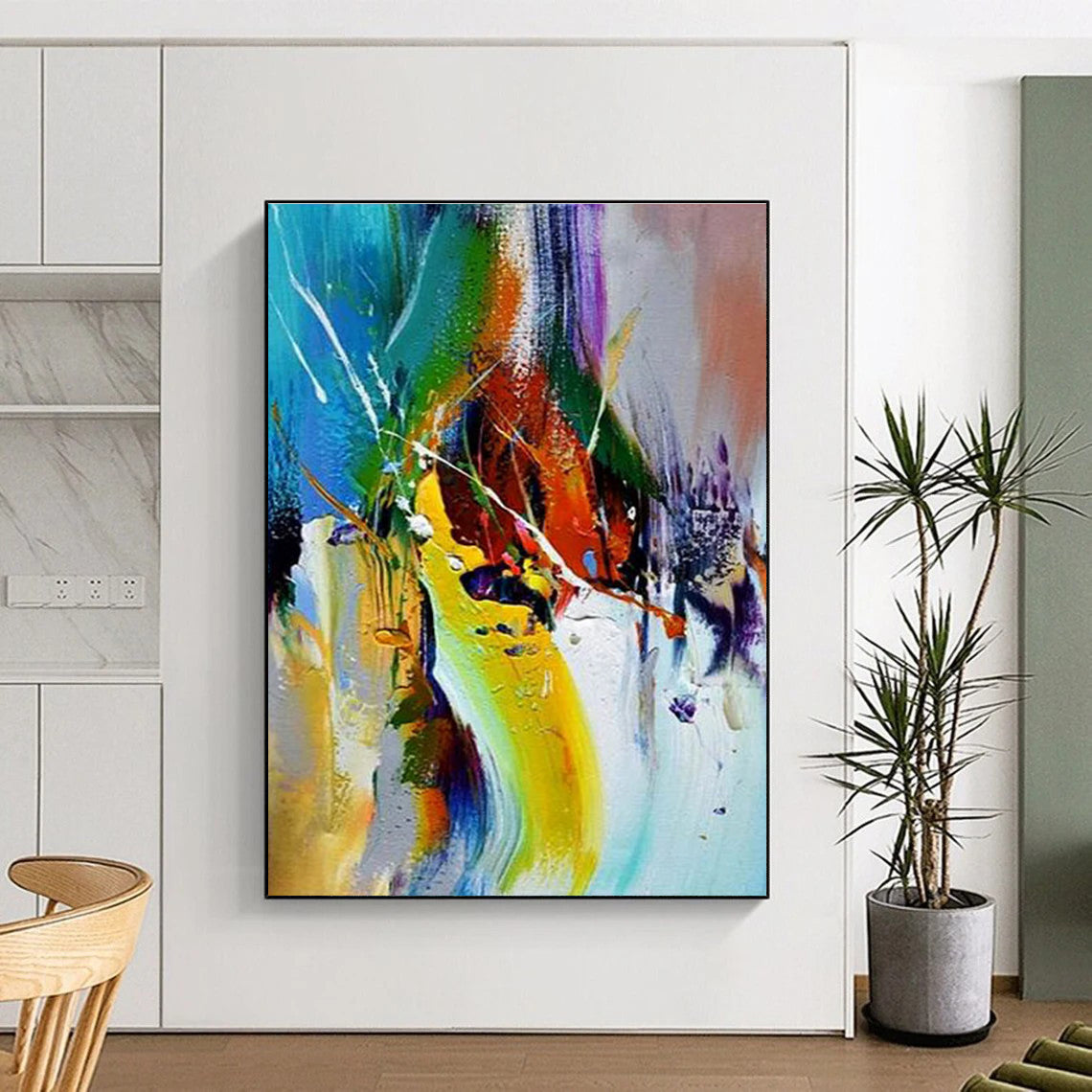 Dynamic Color Splash Abstract Painting with Energetic Movement ADGE414